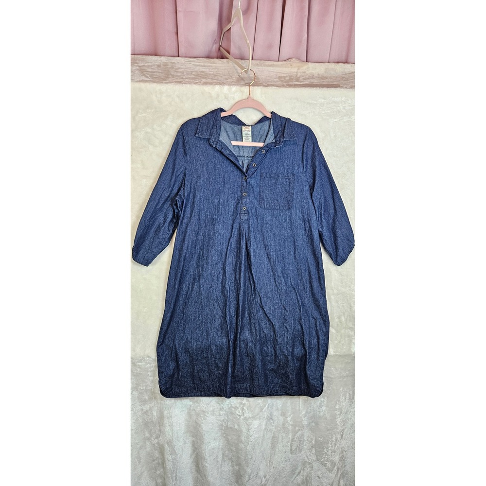 Faded Glory Womens Denim Shirt Dress Midnight Blue 100% Cotton Size L 12-14
